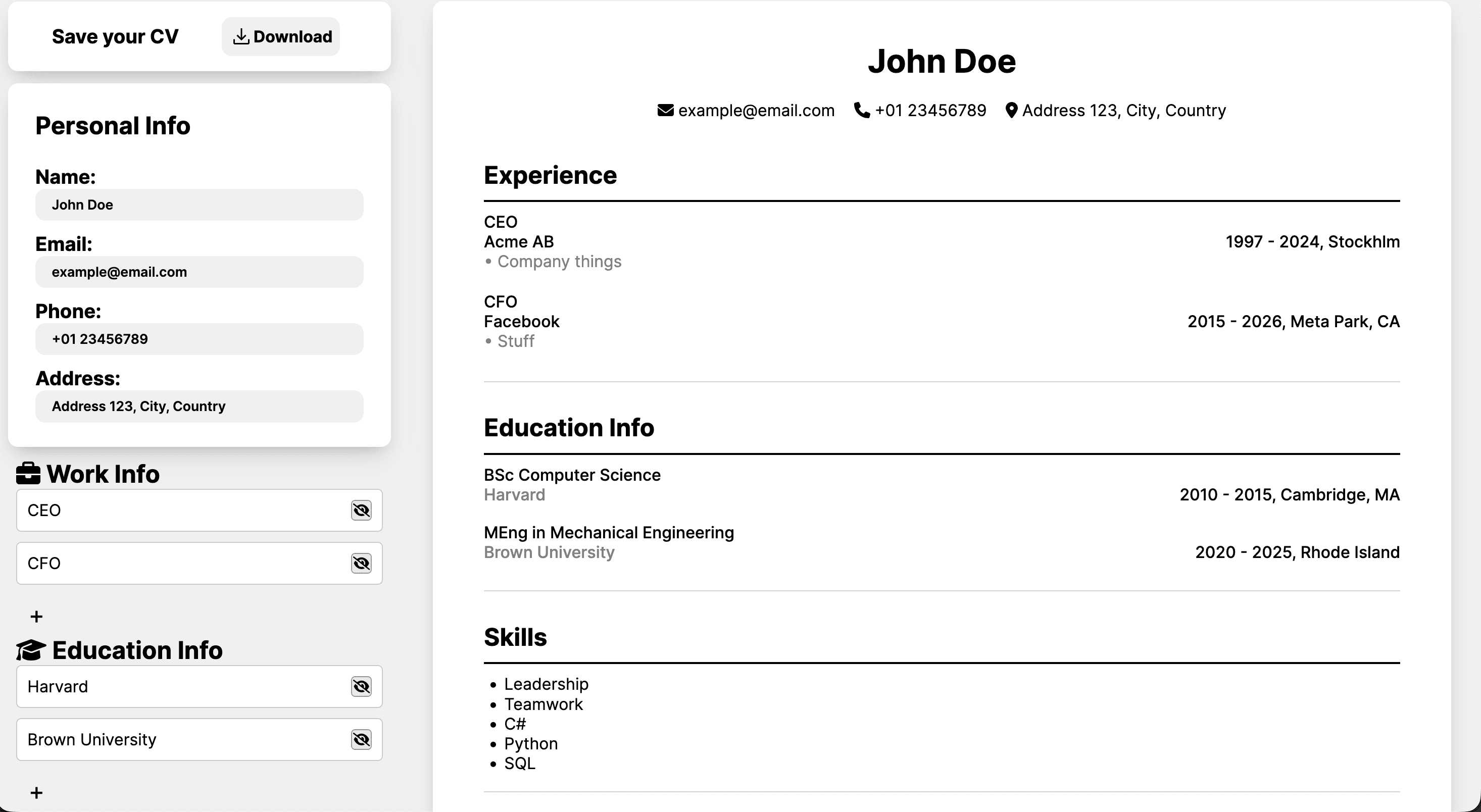 CV Creator screenshot